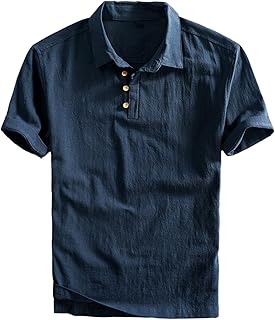 Camisa de lino para hombre casual vintage polo manga larga casual camisa casual clásica de moda polo muselina camisetas de gran tamaño camisa de verano camisa básica de color liso