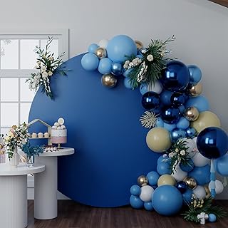 HELAKU Round Backdrop Cover - 7.2x7.2ft Royal Blue Circle Backdrop with 2 Backdrop Clips Round Photography Background for Birthday Party Baby Shower Wedding Decorations