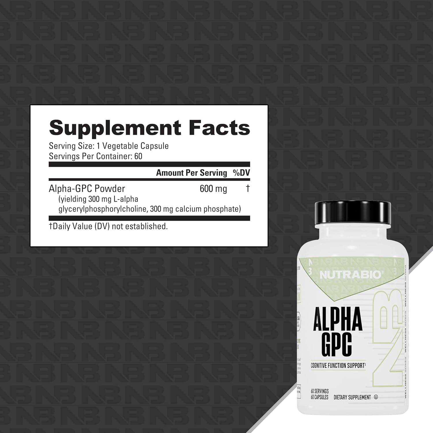 NutraBio Alpha GPC, Brain Support & Improved Memory Function, 300mg - 60 Vegetable Capsules - Image 4