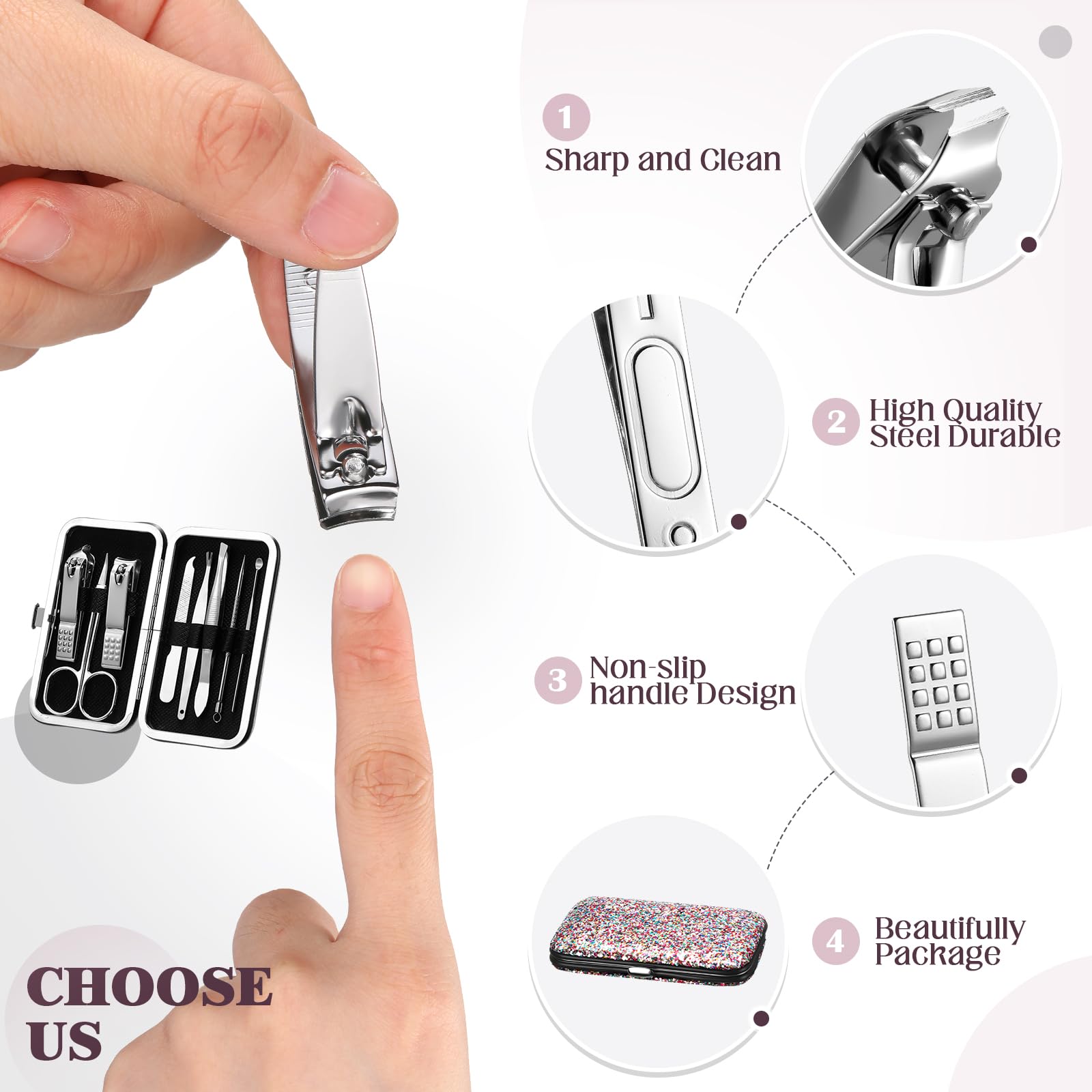 Geosar Set di 12 set per manicure, tagliaunghie, pedicure, kit per pedicure, in acciaio inossidabile, strumenti per la cura delle unghie, con custodia da viaggio di lusso, regalo per matrimonio