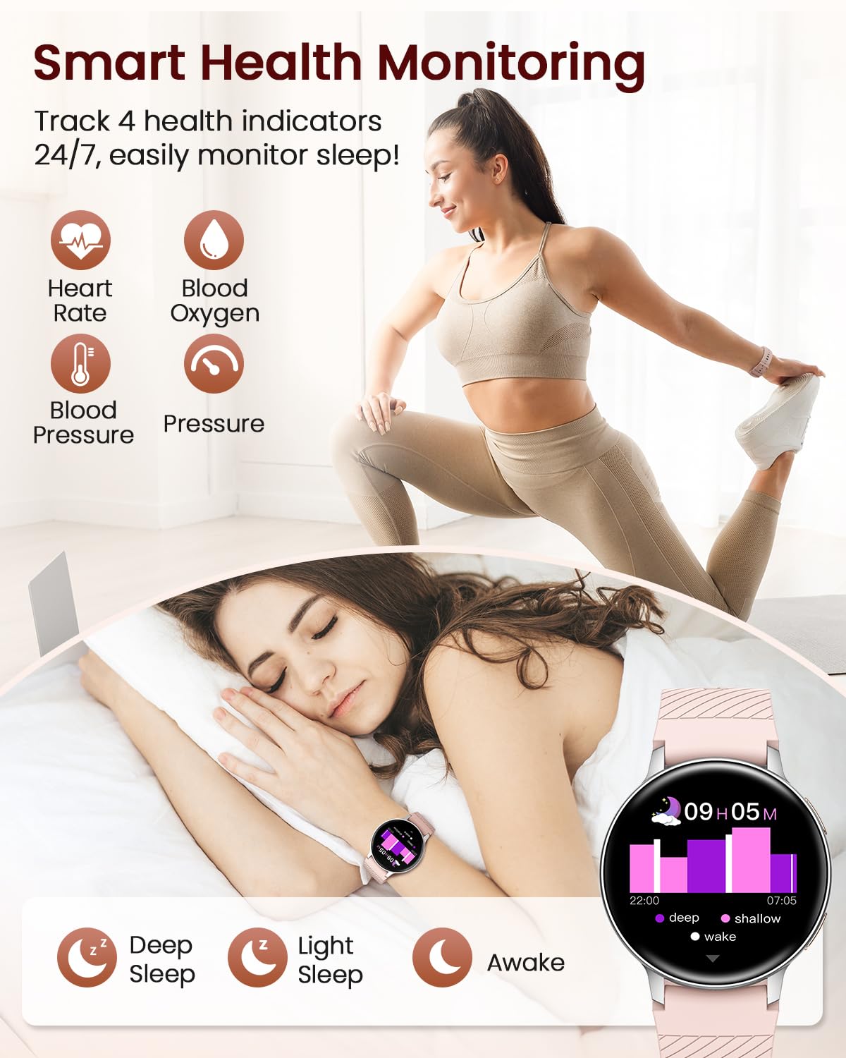 SWGOTA Smartwatch Donna con Chiamate WhatsApp, 1,39" HD Orologio Fitness con 120 Sports 24H Cardiofrequenzimetro, SpO2 Sonno Ciclo Mestruale Smart Watch IP68 Notifiche Calorie per Android iOS Argento