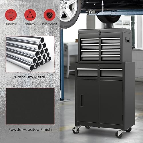 Miniatura 7 de IRONMAX Caja de herramientas con ruedas, armario de herramientas con cerradura de 5 cajones con estante ajustable y 4 ruedas universales, caja de