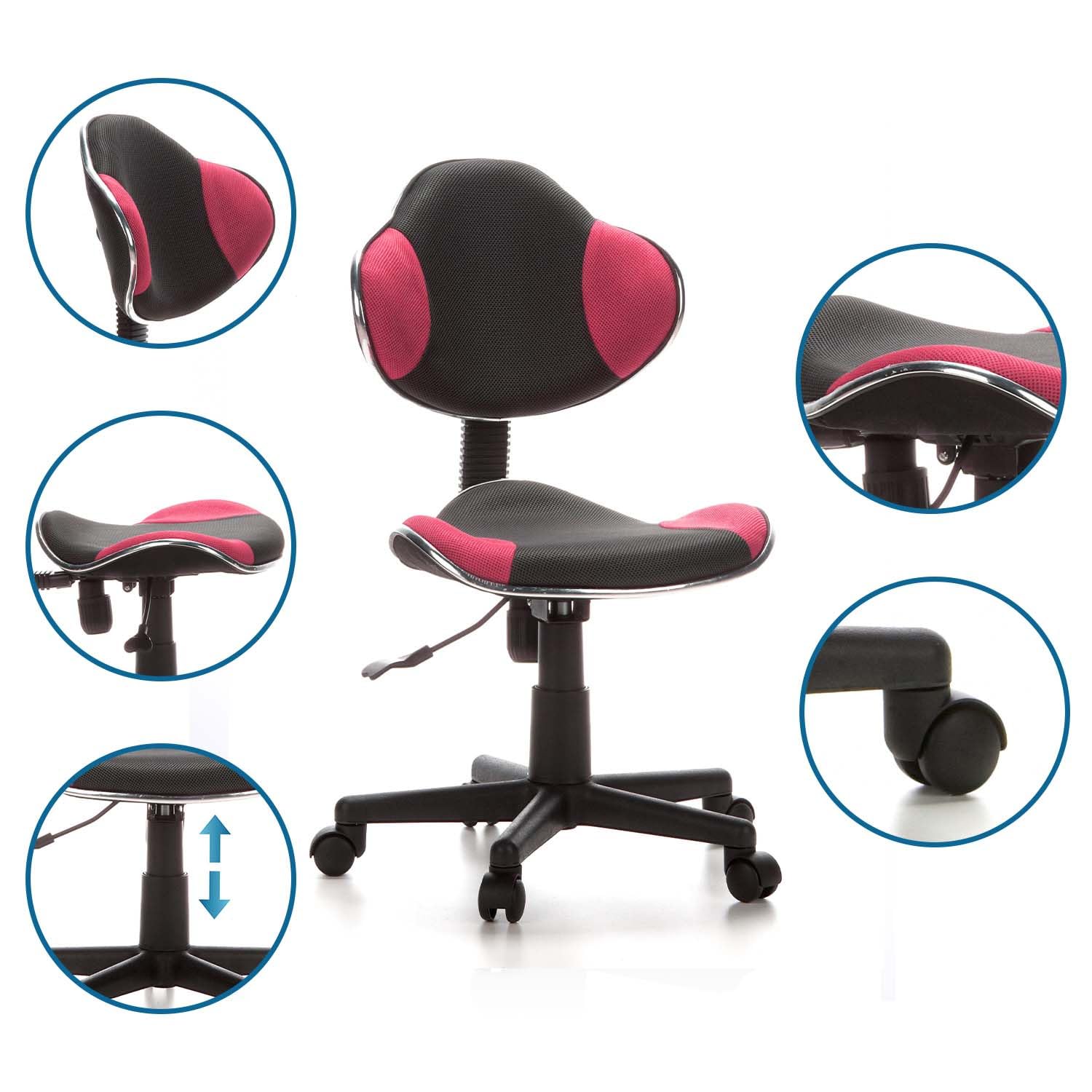hjh OFFICE 670900 Kinderdrehstuhl KIDDY GTI-2 Grau/Pink, ergonomischer Kinderschreibtischstuhl, Kinderbürostuhl höhenverstellbar, Jugendstuhl