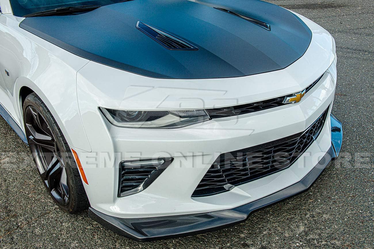 Replacement for 2016-Present Chevrolet Camaro SS | ZL1 Style Front Bumper Lip Splitter with Side Skirts Rocker Panel Pair (Carbon Fiber)