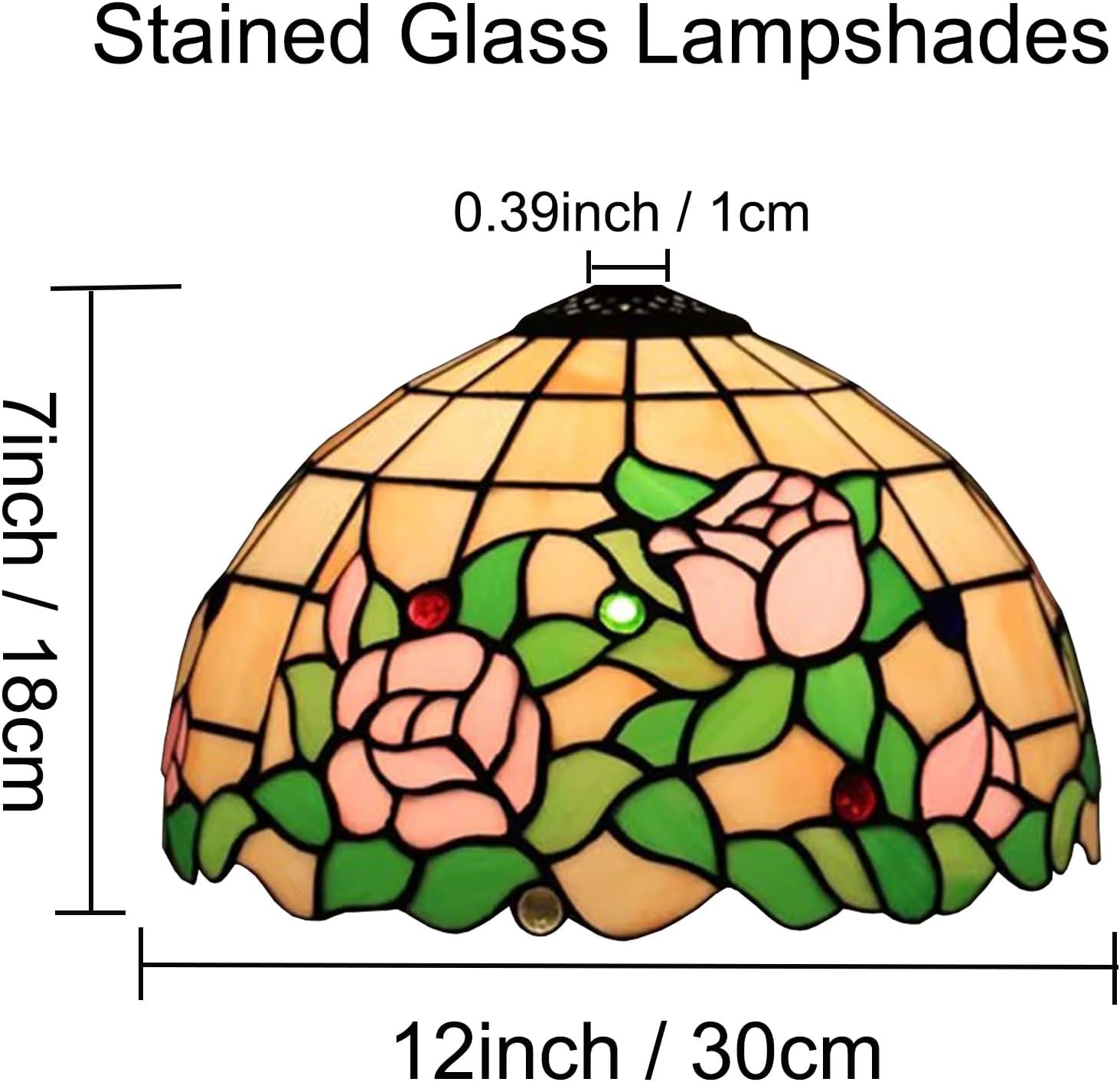 Tiffany Lamp Shade Replacement 12 Inch Red Pink Rose Stained Glass Lampshades Only with Cap Handmade Vintage Light Cover for Table lamp Pendant Light Ceiling Fixture Home Decoration,Pink