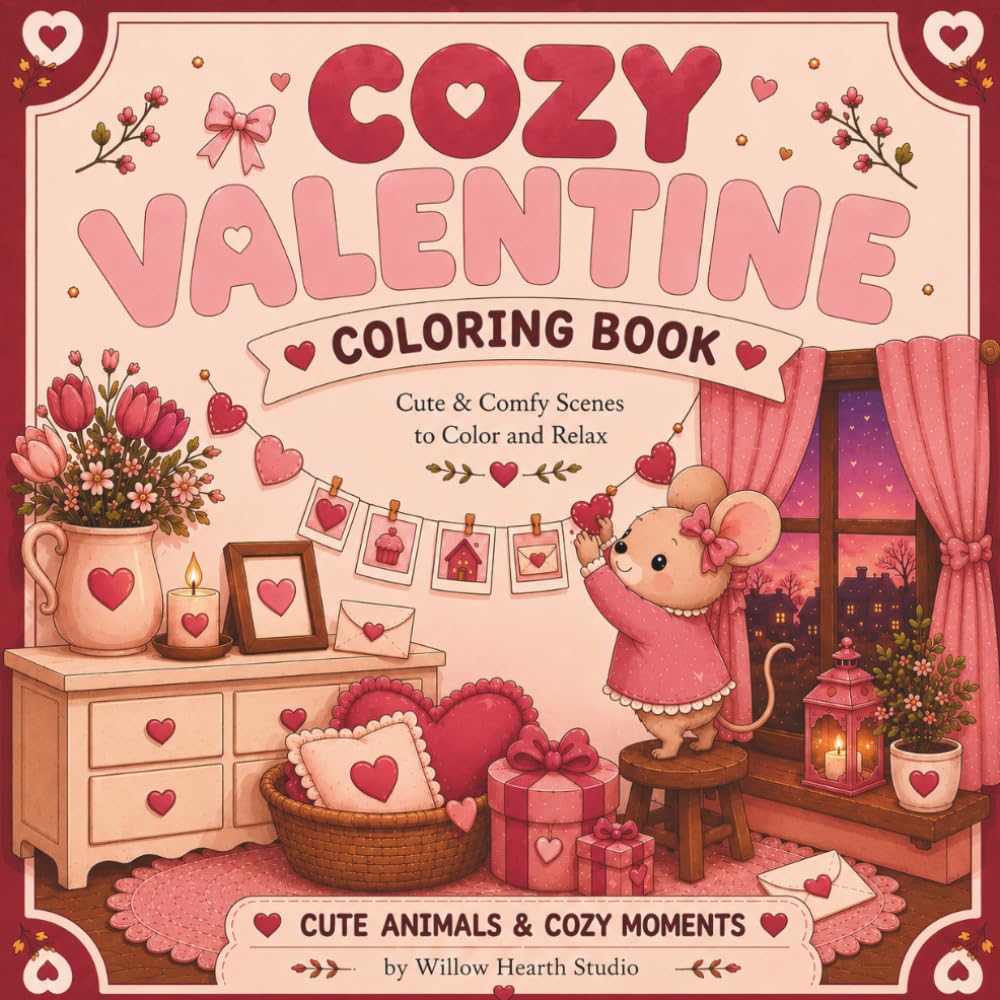 Cozy Valentines Coloring Book: Cute Cozy Animals, Sweet Scenes & Relaxing Valentine Vibes (Cozy Holiday)