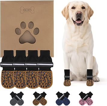 KOOLTAIL Anti Slip Dog Socks to Prevent Licking Paws,Dog Shoes for Hot Pavement, Reflective Traction Control Booties, Dogs Boots & Paw Protector for Hardwood Floors Small Medium Large Senior Dogs