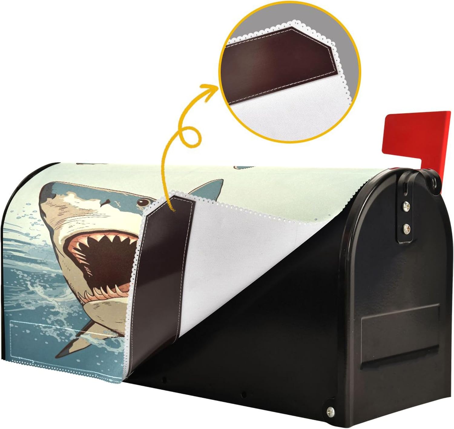 Qilmy Shark Mailbox Covers Magnetic Standard Size 21 x 18 Inch, Decoration Welcome Post Box Cover Magnetic Mailbox Wraps for Outdoor Garden Yard