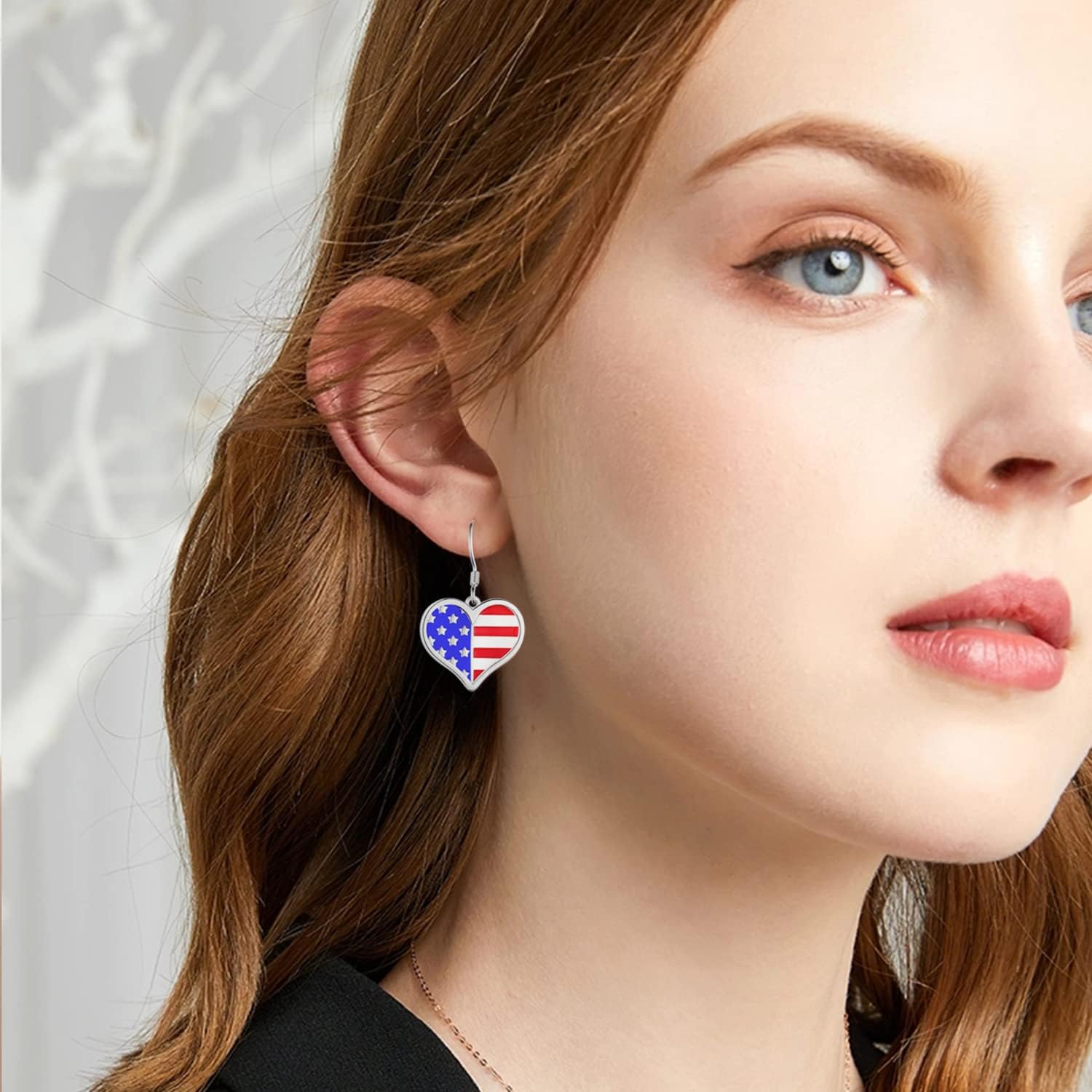 4th of July Earrings for Women 925 Sterling Silver Heart American Flag Dangle Earrings USA Independence Day Patriotic Jewelry Gifts For Women - Image 5