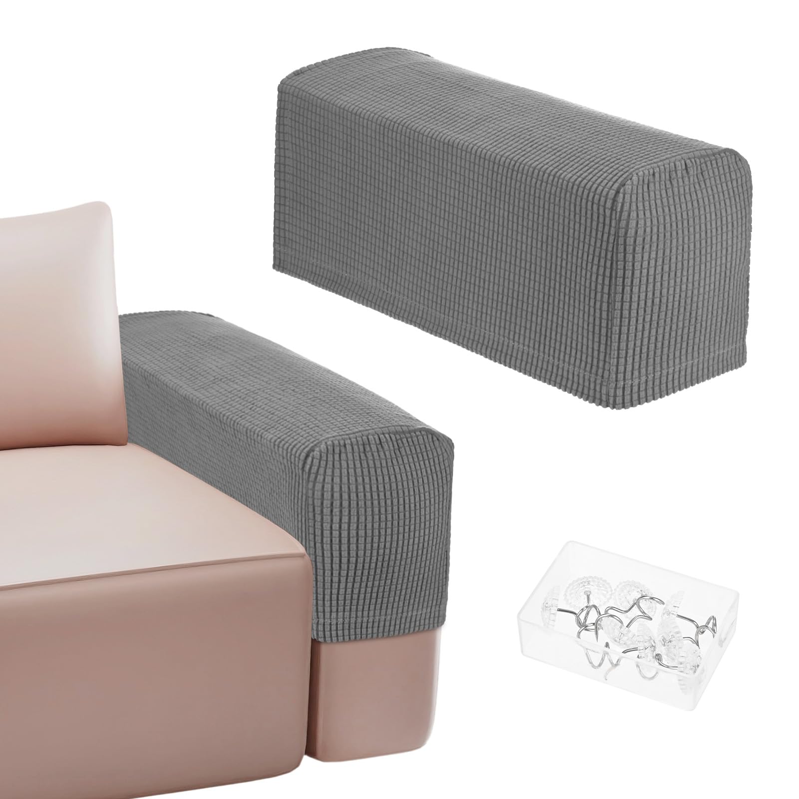 M METERXITY Couch Arm Covers, for 17.71 to 20" Length Stretch Sofa Armrest Covers Anti-Slip Armchair Slipcovers for Chairs/Couch/Recliner, Washable Furniture Armrest Protector[Light Gray]