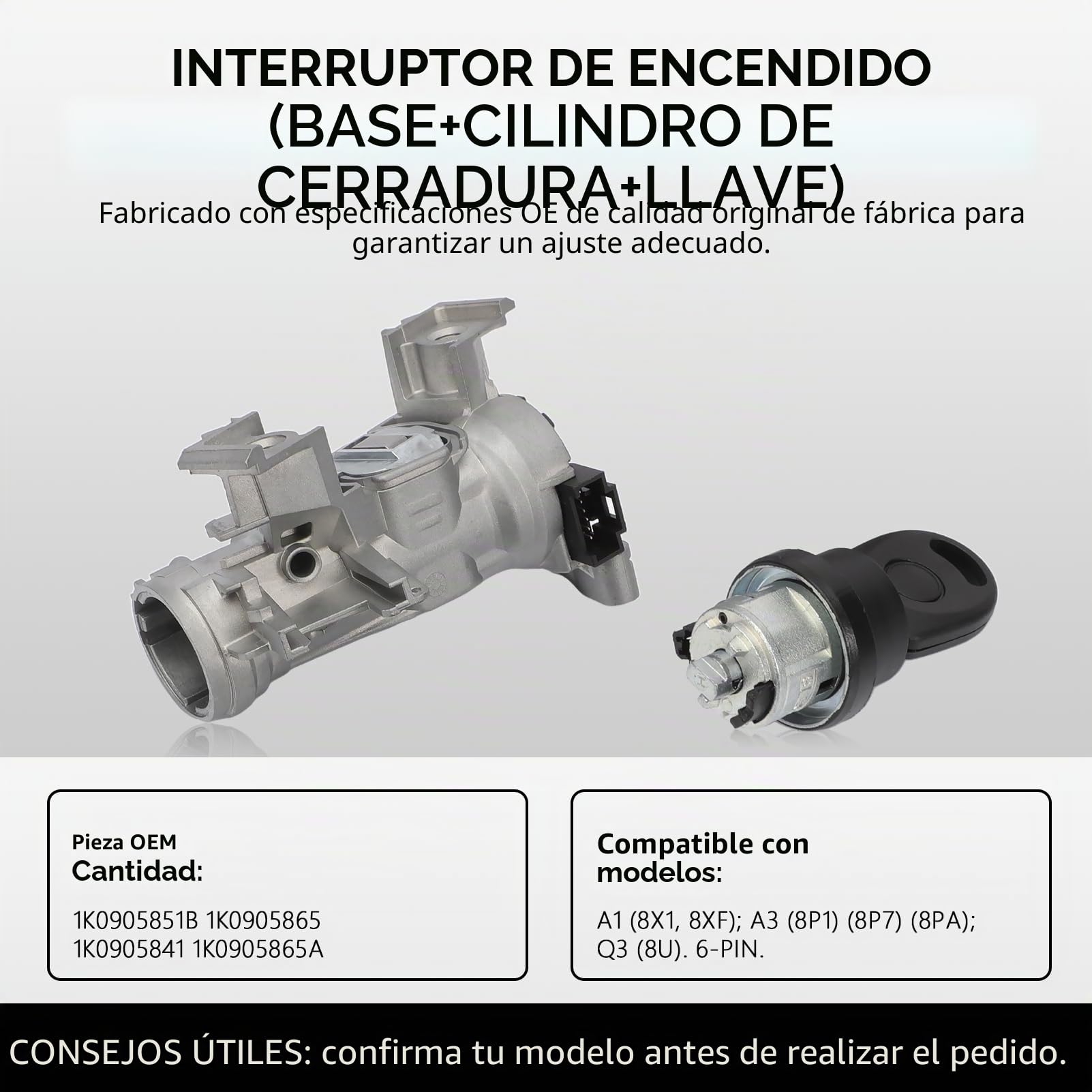 1K0905851B Interruptor encendido para A1 A3 TT Q3 Golf 5 Golf 6 1K0905841 Caddy Tiguan Touran Jetta 3/4 Alhambra Altea Leon Yeti Superb 1K0905865 1K0905865A Cerradura Encendido con llave