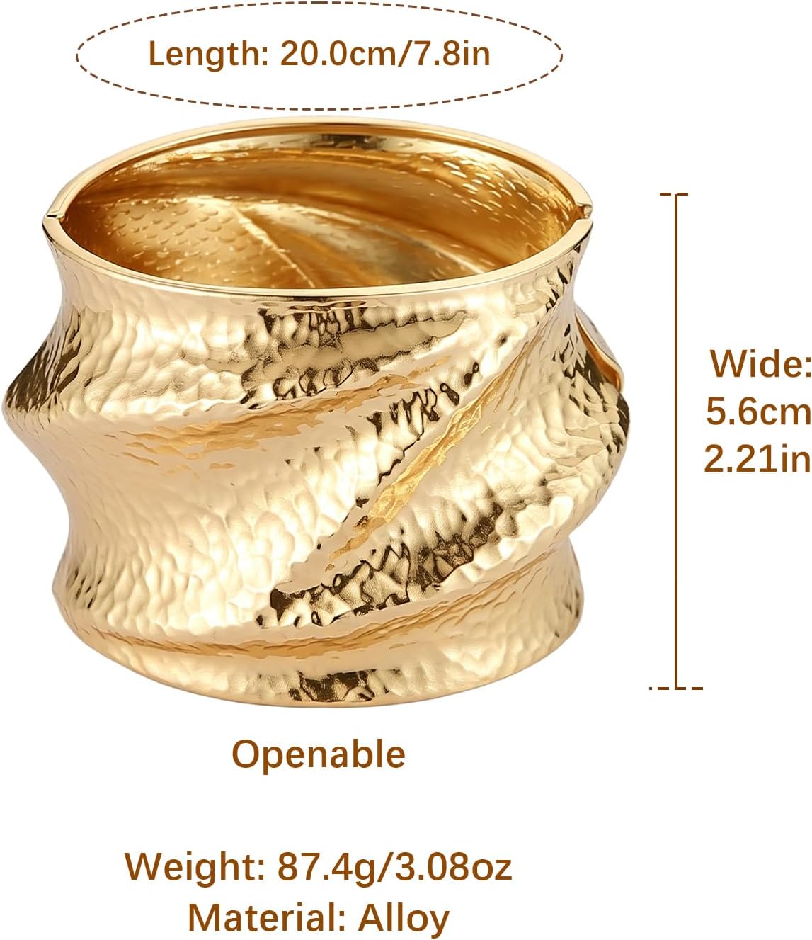 AsAlways 14K Gold Plated Hammered Cuff Bracelet for Women Wide Textured Open Cuff Bangle Statement Gold Chunky Bracelet Jewelry Gift