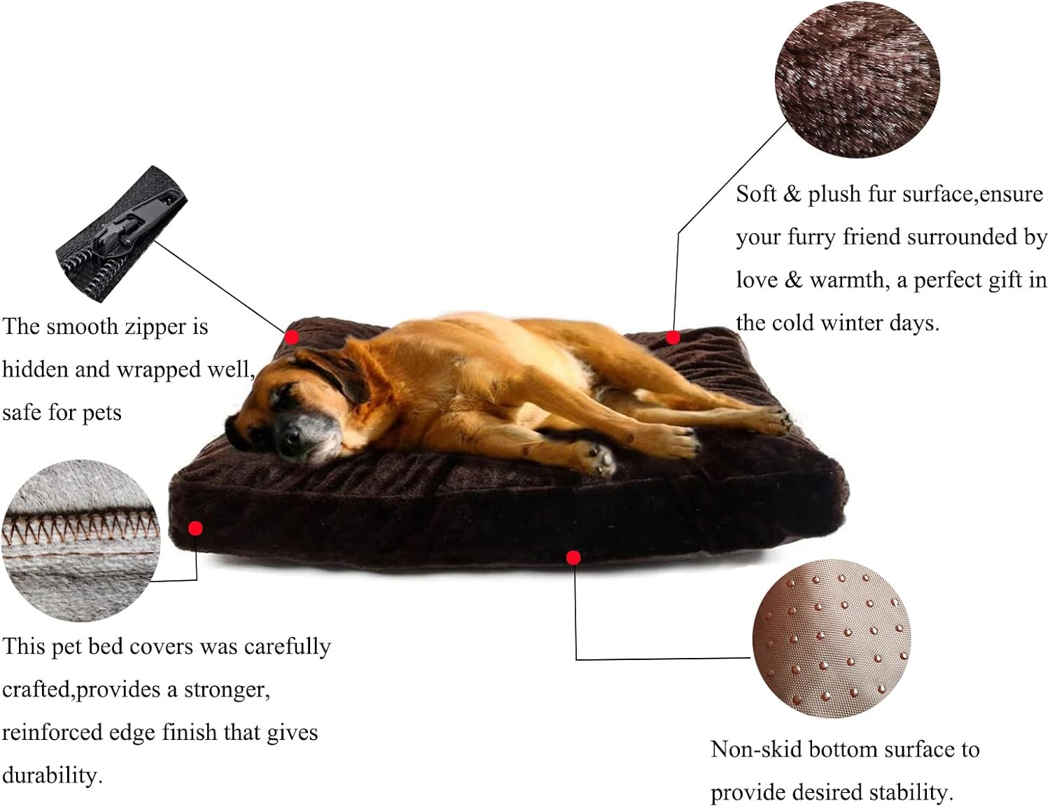 CNBEAU Dog Bed Replacement Covers Pet Bed External Covers DIY Dog Cushion Warm Fleece Autumn Winter Pet Bed Mat Case ONLY Cover for Medium Large Dogs Bed,Coffee Plush,48x29x4 Inch : Pet Supplies