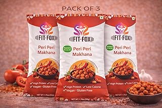 Fit Fox Peri Peri Pack of 3 Peri Peri FiT FOX Makhana – 50g | Pack of 3 I Flavored Roasted Lotus Seeds | Superfood Snack with Olive Oil | High Protein & Naturally Fat-Free | Ready-to-Eat Healthy Munch. Popped Water Lily Seeds, Gluten-Free, Vegan, Nut-Free, Corn-Free, Soy-Free, Non-GMO, Delicious Plant-Based Crunchy Snack Makhana Gluten Free PERI Puffs Fox Nut Water Lily Pops Popped Lotus Seed Pack of 3pk 50g each. Healthy & Light Snacks.Healthy for kids vegan school lunch for lunch box , crunchy for work, On the go,munching snacks, Movie time, Picnic, Clean Ingredients Plant based & made with natural ingredients. Perfect For Kids Great for lunchboxes and school breaksnack, Guilt Free Snacking Low calorie, Weightloss Anytime Munchie, Perfect for work, travel, or gym, Flavour Variety Available in 12 delicious flavors.