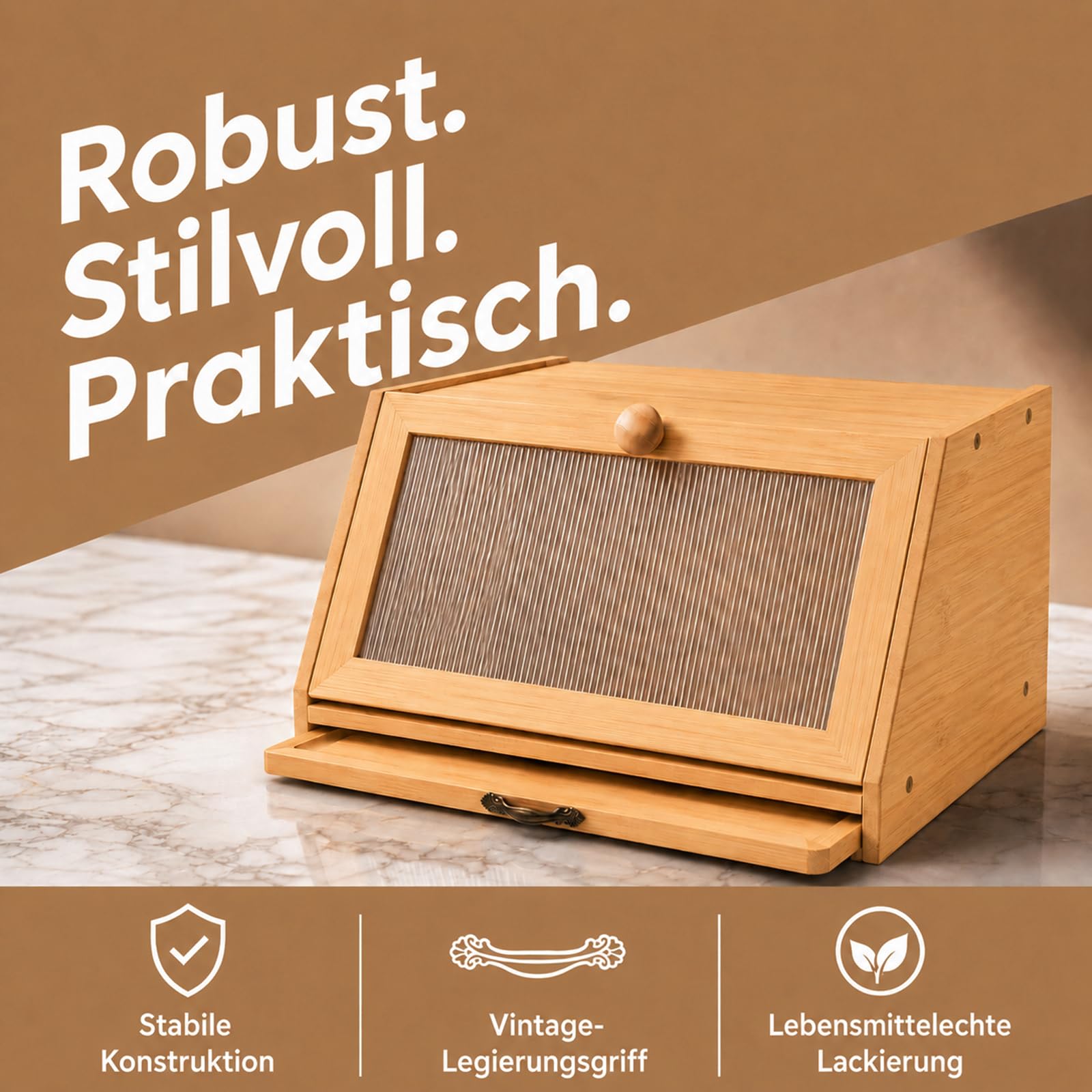 Trintion Brotkorb mit Schneidebrett, Brotkasten aus Bambus | Geeignet für selbstgebackenes Brot, Kuchen oder andere Backwaren. Auch zur Aufbewahrung von Obst oder Snacks geeignet.