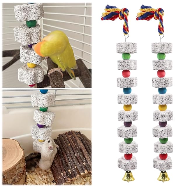 Foto 6 de 6 de Paquete de 2 Juguetes Grandes para Masticar pájaros，Juguete para Masticar Pájaros，Piedra de Calcio…