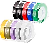 Vista 1 de Paquete de 10 etiquetas en relieve 3D compatibles con Dymo Label Maker de 3/8 pulgadas, plástico blanco sobre