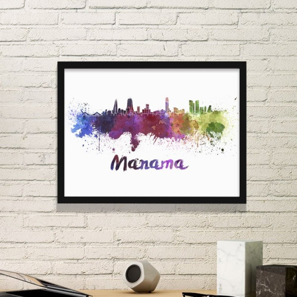 Cadre photo Manama Bahreïn affiche aquarelle ville stickers muraux noir