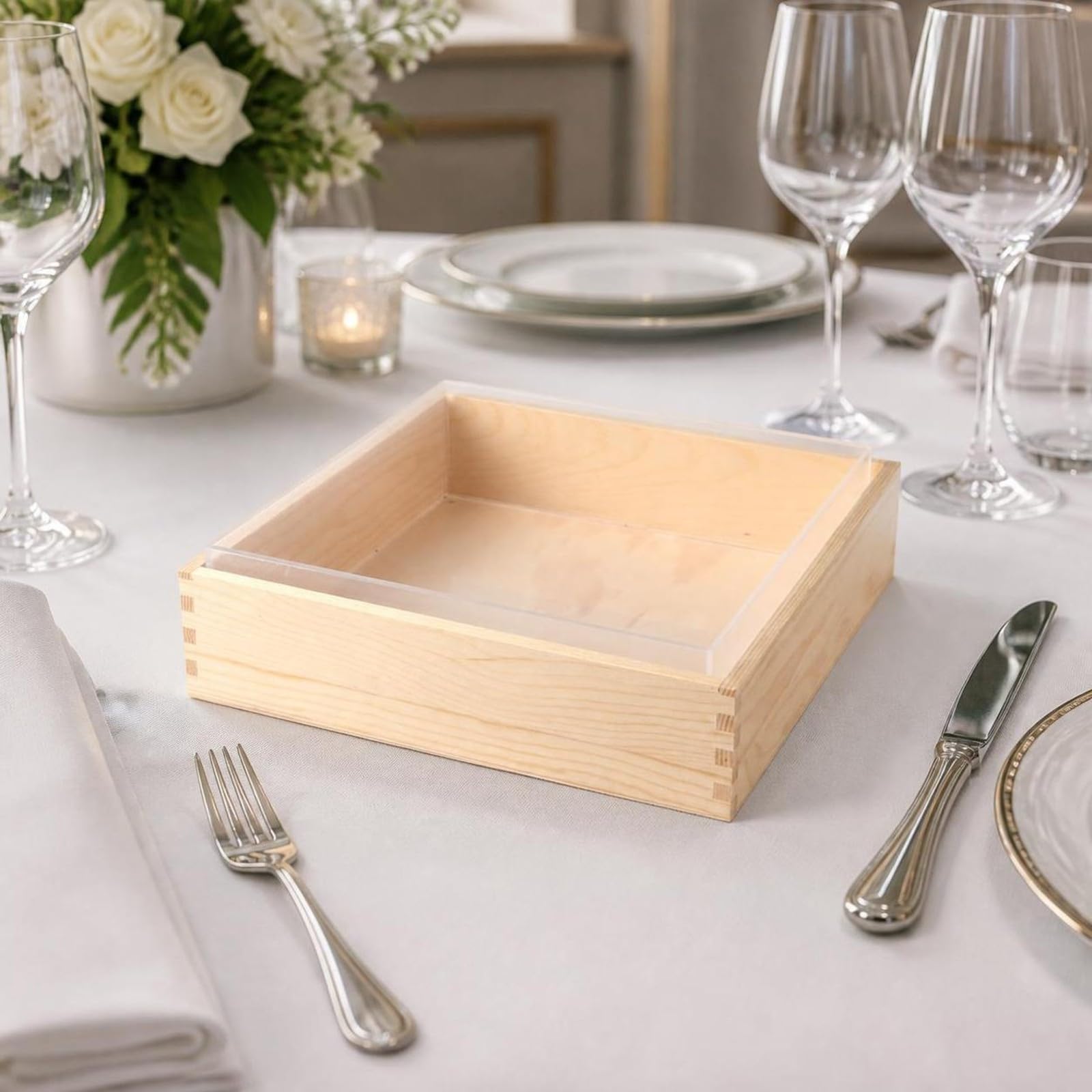 Scatola di Presentazione in Legno | Quadrato, Vassoio Decorativo, Giapponese, Contenitore, per Tavola, Ristoranti, Chef, Scatola Trasparente