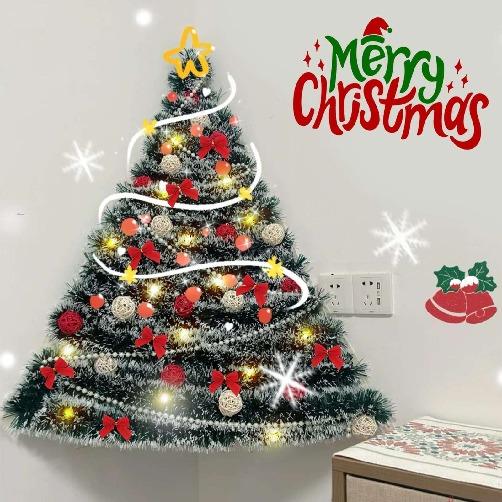 Ghirlanda Natalizia Verde E Bianca, 10 Metri In PVC Con Filo Metallico, Per Albero, Camino E Ringhiera, Decorazione Interni/esterni
