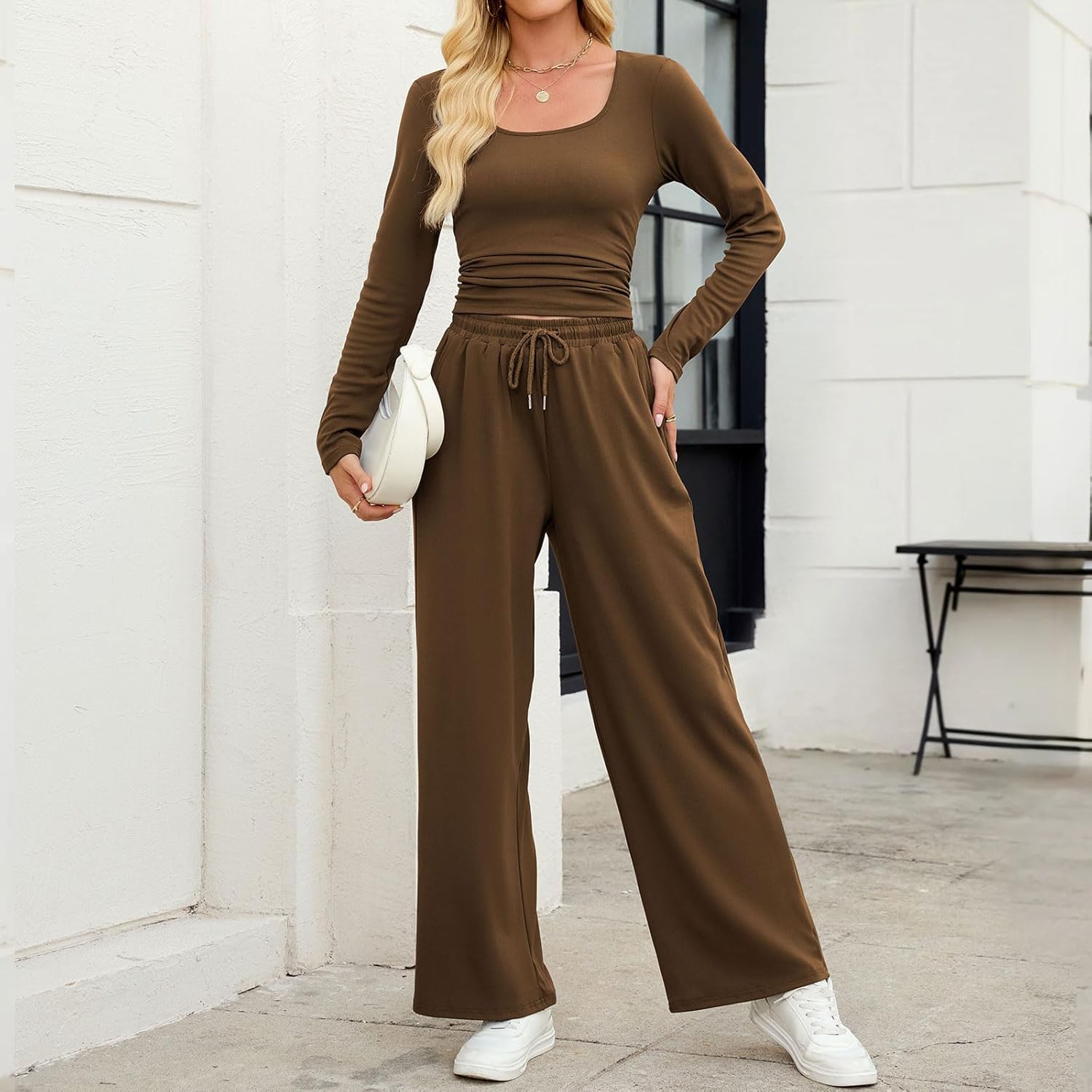 ZAFUL Women's 2 Piece Fall Outfits Set - Long Sleeve Top & Wide Leg Tracksuits Casual Lounge Matching Sets with Pockets - Image 5