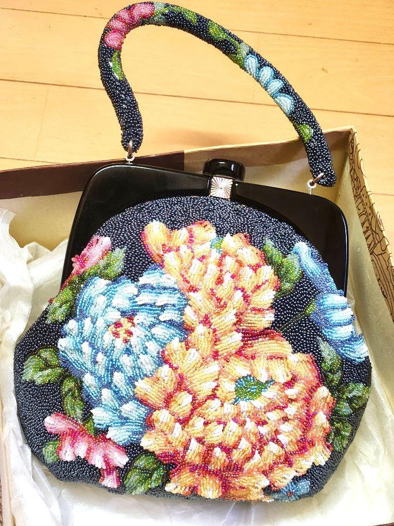 Amazon.co.jp: 一点物 アンティーク ビーズバッグ お花柄 ピーズ刺繍 