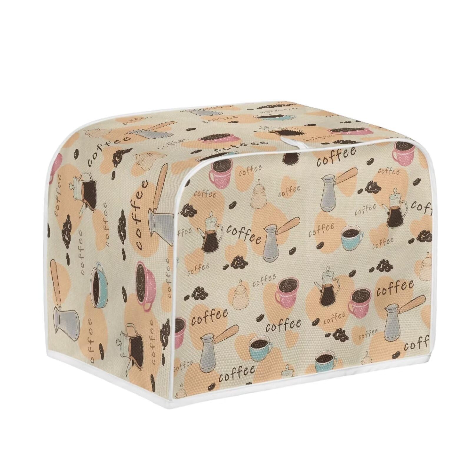 4 Slice Toaster Cover Bread Machine Cover with Handle Kitchen Small Appliance Cover Stain Resistant Dust Protection Universal Fits Home Decoration, Coffee Love Beige