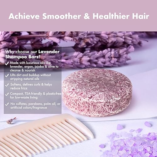 Miniatura 2 de Set de champú y acondicionador de lavanda en barra  Respetuoso con el medio ambiente, vegano, sin sulfatos ni aceite de palma  Aceites de argán y