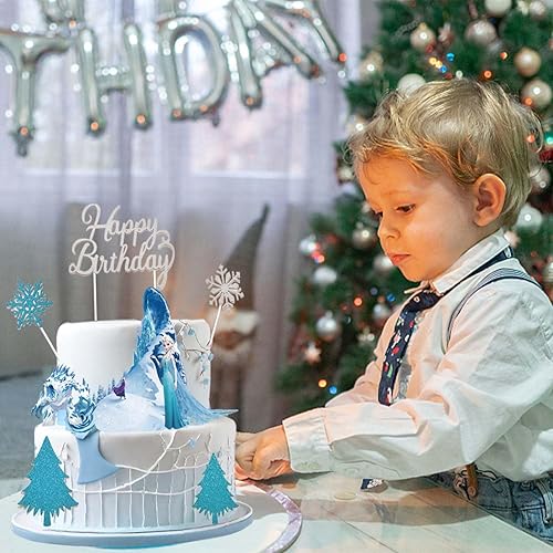 Miniatura 5 de 7 piezas de decoración de pastel de princesa de hielo, decoración de castillo de copo de nieve de invierno, decoración de cumpleaños, decoración de