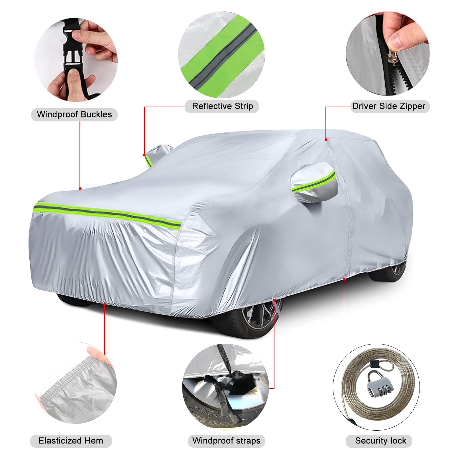 Funda de Coche Reemplazo para VW Touran 2003-2024, Impermeable Plata Cubierta de Garaje Completa con Puerta con Cremallera para Nieve, Lluvia y Protección contra Todo Tipo de Clima