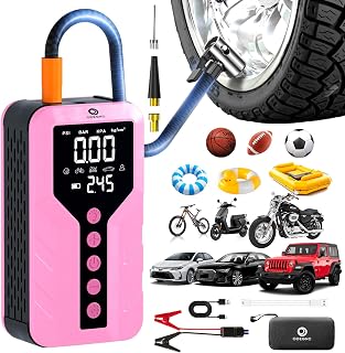 Jump Starter with Air Compressor, 6000A Peak Car Battery Jump Starter(All Gas/9.0L Diesel), 150PSI Air Compressor, LED Light,Type-C (Light Pink)