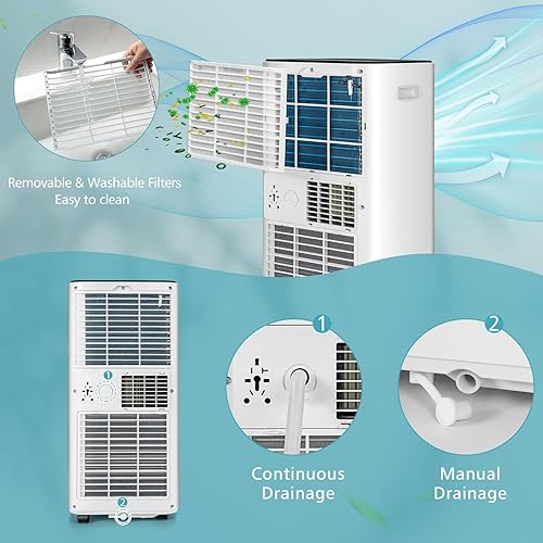 Miniatura 8 de KOTEK Aire acondicionado portátil para habitación de hasta 250 pies cuadrados, unidad de CA 3 en 1 de 8000 BTU para dormitorio con deshumidificador,