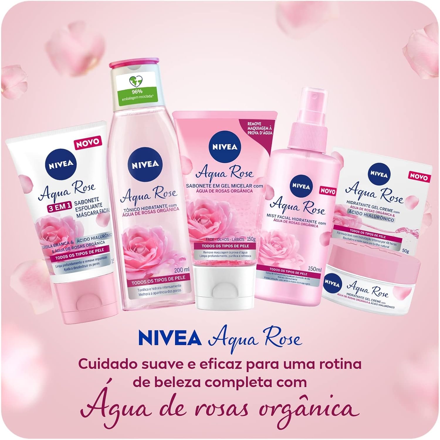 NIVEA Aqua Rose 3 em 1 150ml - Sabonete, Esfoliante e Máscara Facial - Com argila branca, ácido hialurônico e água de rosas orgânica, o sabonete tem benefícios antioxidantes e hidratantes