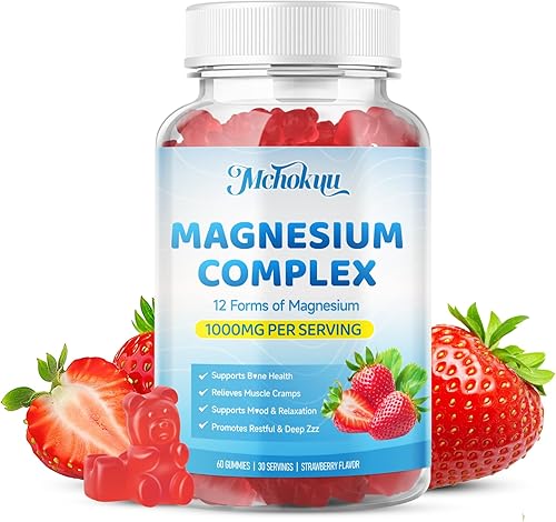 Gomitas de complejo de magnesio, suplemento de complejo de magnesio 12 en 1, 1000 mg - Glicinato mag, citrato, malato, taurato - Alta absorción para