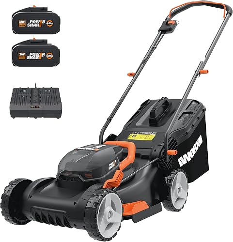 WORX WG743E Cordless Lawnmower 40 V - Professional Lawnmower with Mulching Function & PowerShare Battery - Lawn Mowing without Cable - Ideal for Gardens up to 500 m² - 4