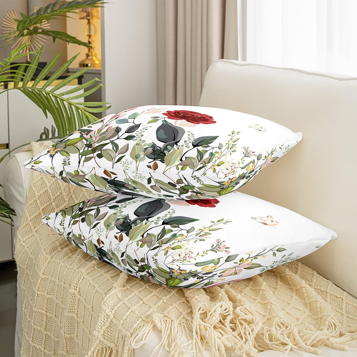 Set Di 4 Federe Decorative Per Cuscini Con Motivo Di Piante Tropicali E Uccelli Ideali Per Decorare Divano Camera Da Letto Soggiorno E Patio 45 X 45 Cm 96014797