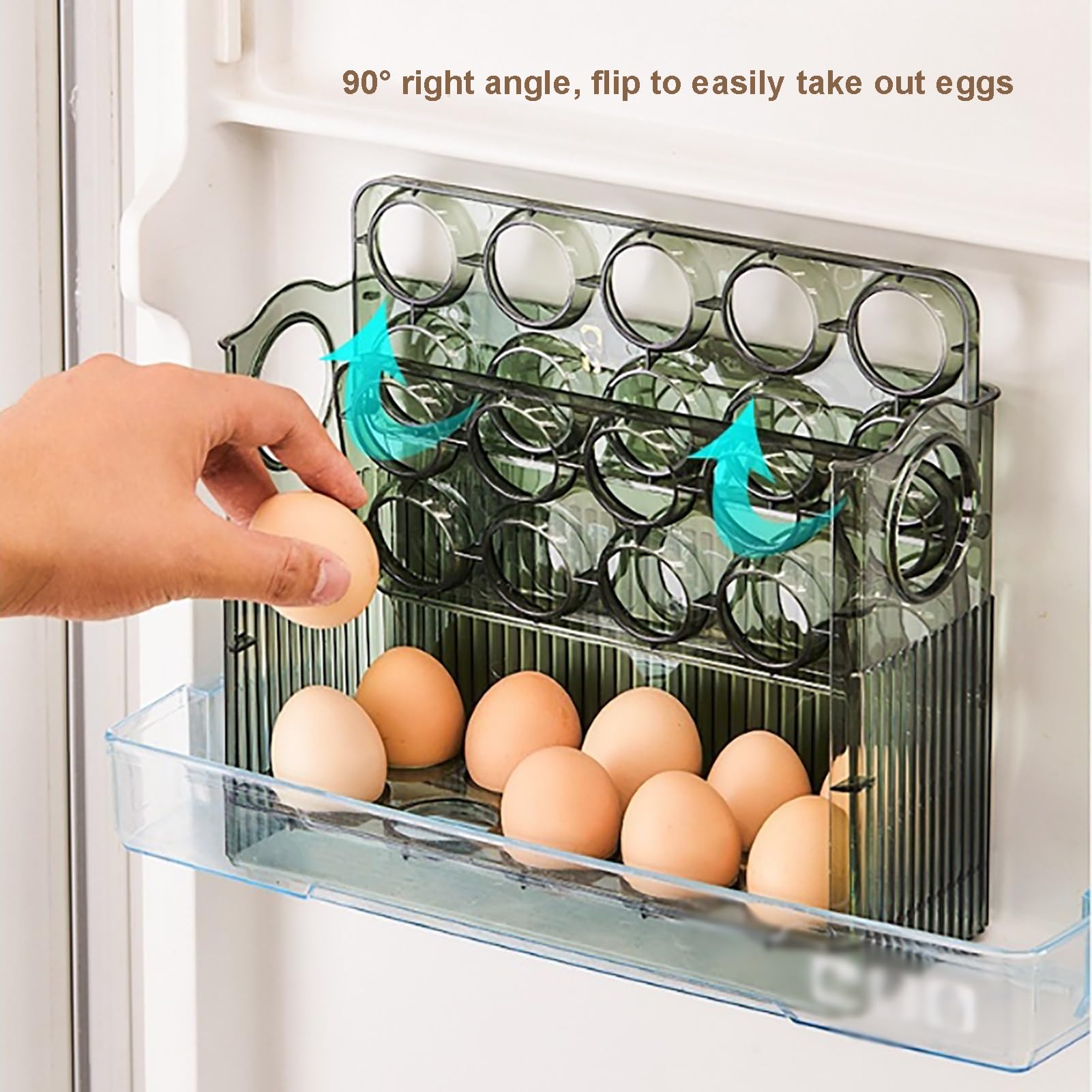 Bandeja for huevos con tapa de 3 for frigorífico, organizador de huevos de polipropileno, caja de almacenamiento de huevos for frigorífico, dispensador de huevos con escala de tiempo(Clear)