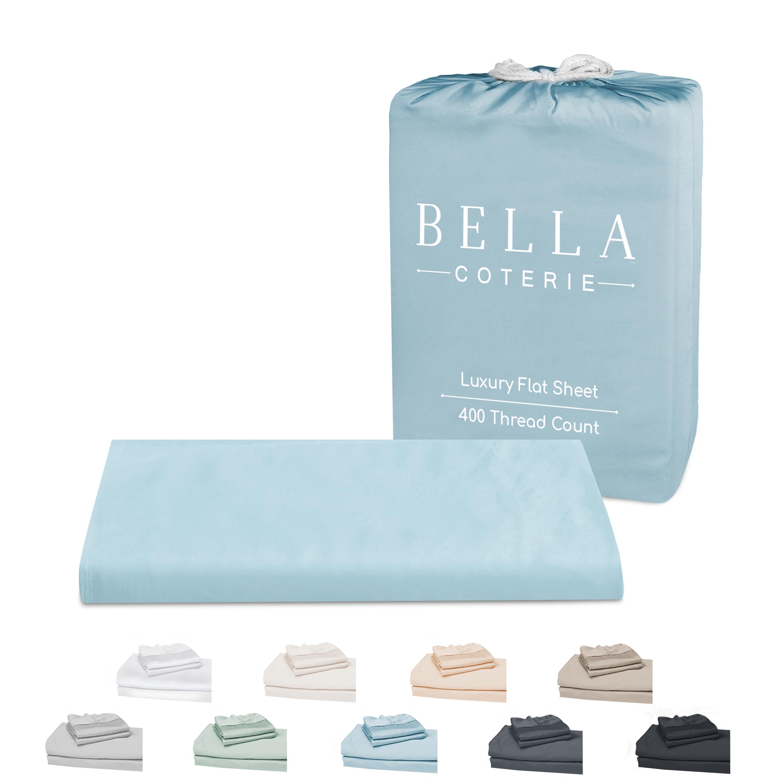 Bc Bella Coterie Coastal Blue Bella Coterie Luxury Bamboo Viscose Queen Flat Sheet | 100% Organically Grown | Ultra Soft | Cooling For Hot Sleepers [Coastal Blue] Size 18