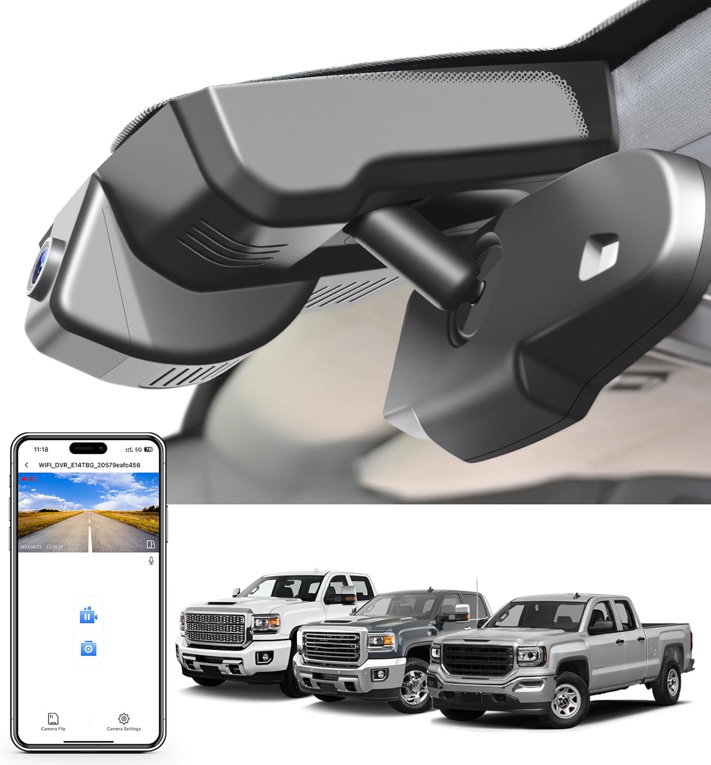 4K Dash Cam fit for GMC Sierra 1500 2014 2015 2016 2017 2018 2500 HD/3500 HD 2015-2019(Model D), with A Cover, if Not, You Can Buy Model E (with Auto-Dimming Rearview Mirror Plug)