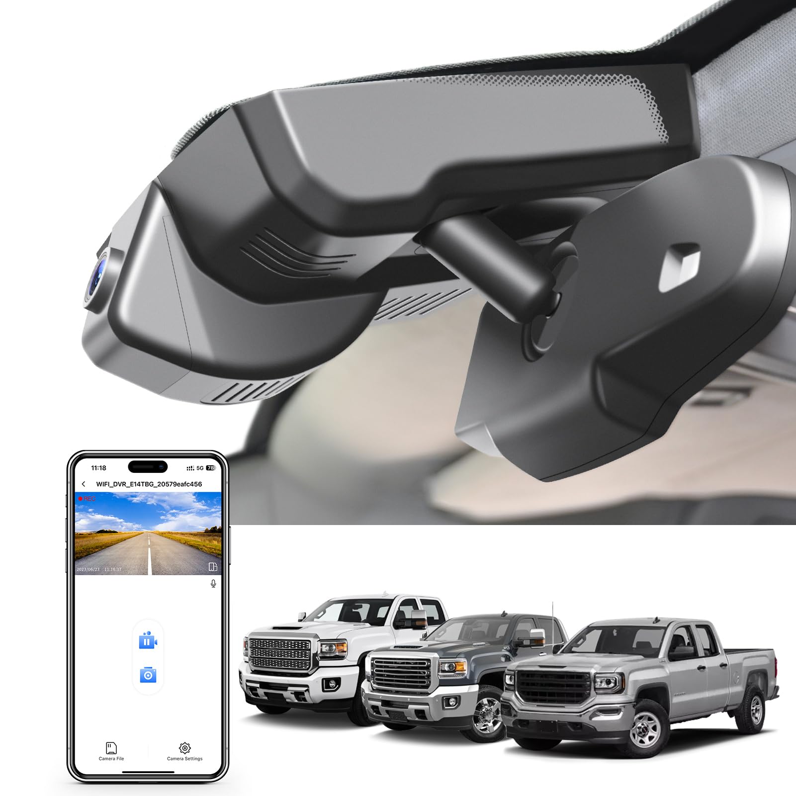 Mangoal 4K Dash Cam fit for GMC Sierra 1500 2014 2015 2016 2017 2018 2500 HD 3500 HD