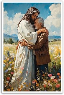 vjfkskuey Jesus hugging old man painting Christ and man he is with Christ love you forever canvas art print memorial wall art eternal life painting
