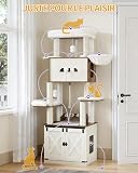 Hzuaneri Arbre à Chat avec Meuble Litiere Chat, 173 cm, Blanc et Marron - 6