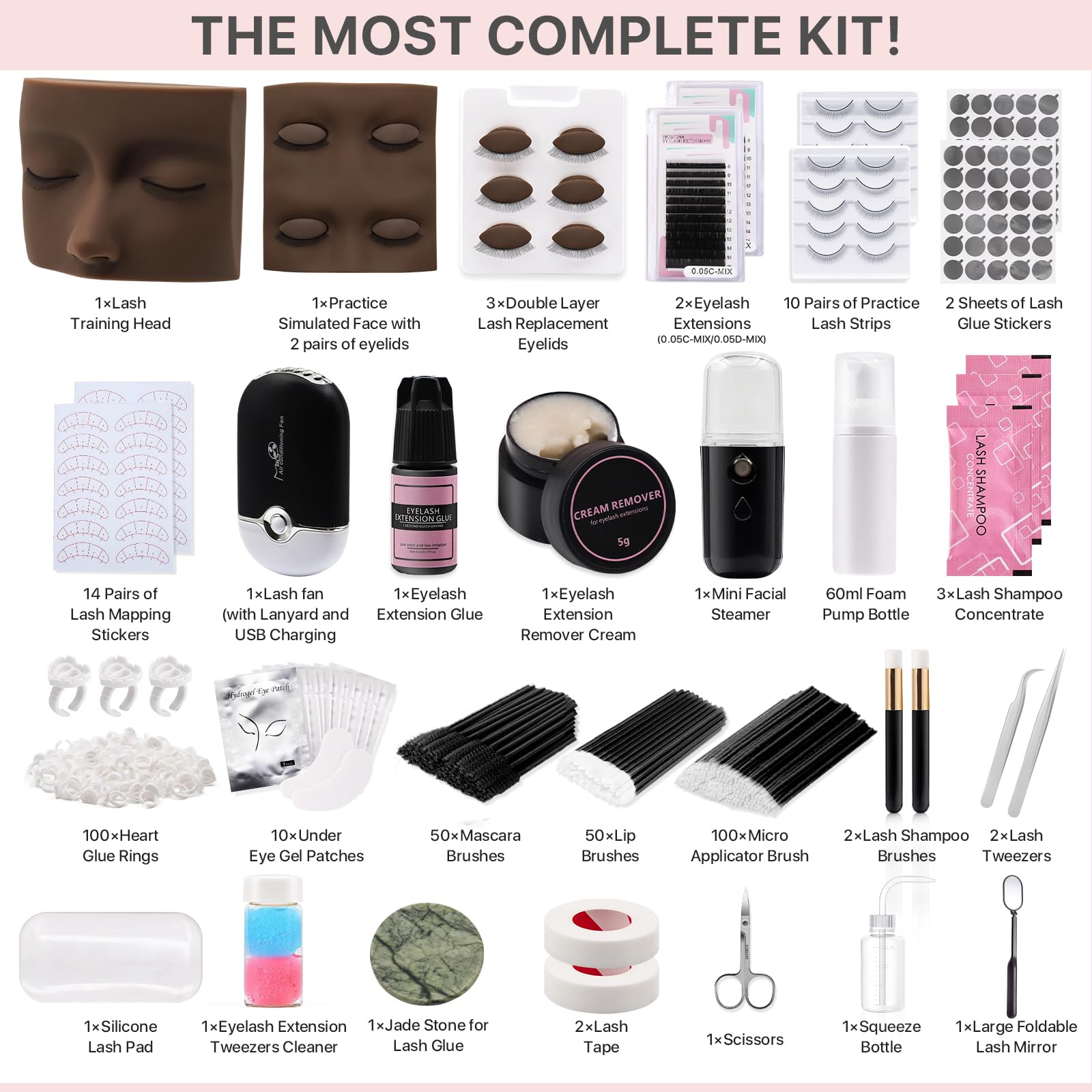 Pretty Memory Eyelash Extension Practice Kit for Beginners, 343-Piece Training Set