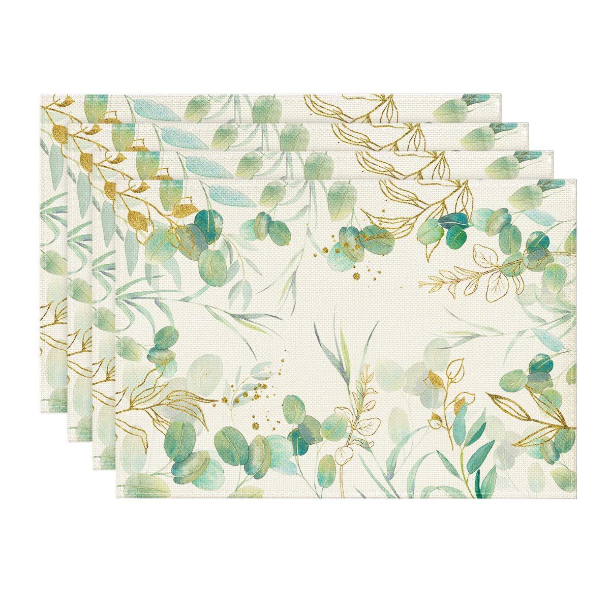 Artoid Mode Green Eucalyptus Leaves Summer Set of 4 Placemats, Seasonal Wedding Spring Kitchen Table Decoration Indoor Holiday Party Decor 30x45cm