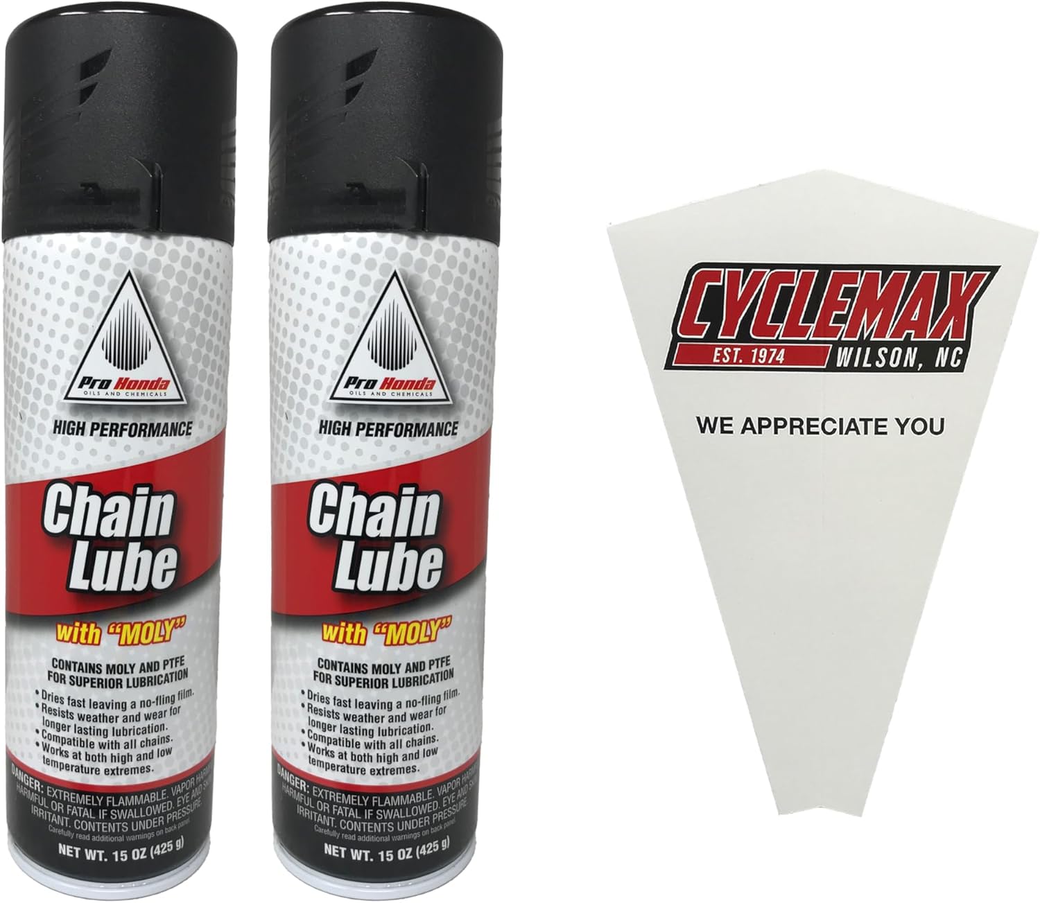 Cyclemax Two Pack compatible with Honda Chain Lube with Moly 08732-CLM00 Contains Two 11oz Cans and a Funnel