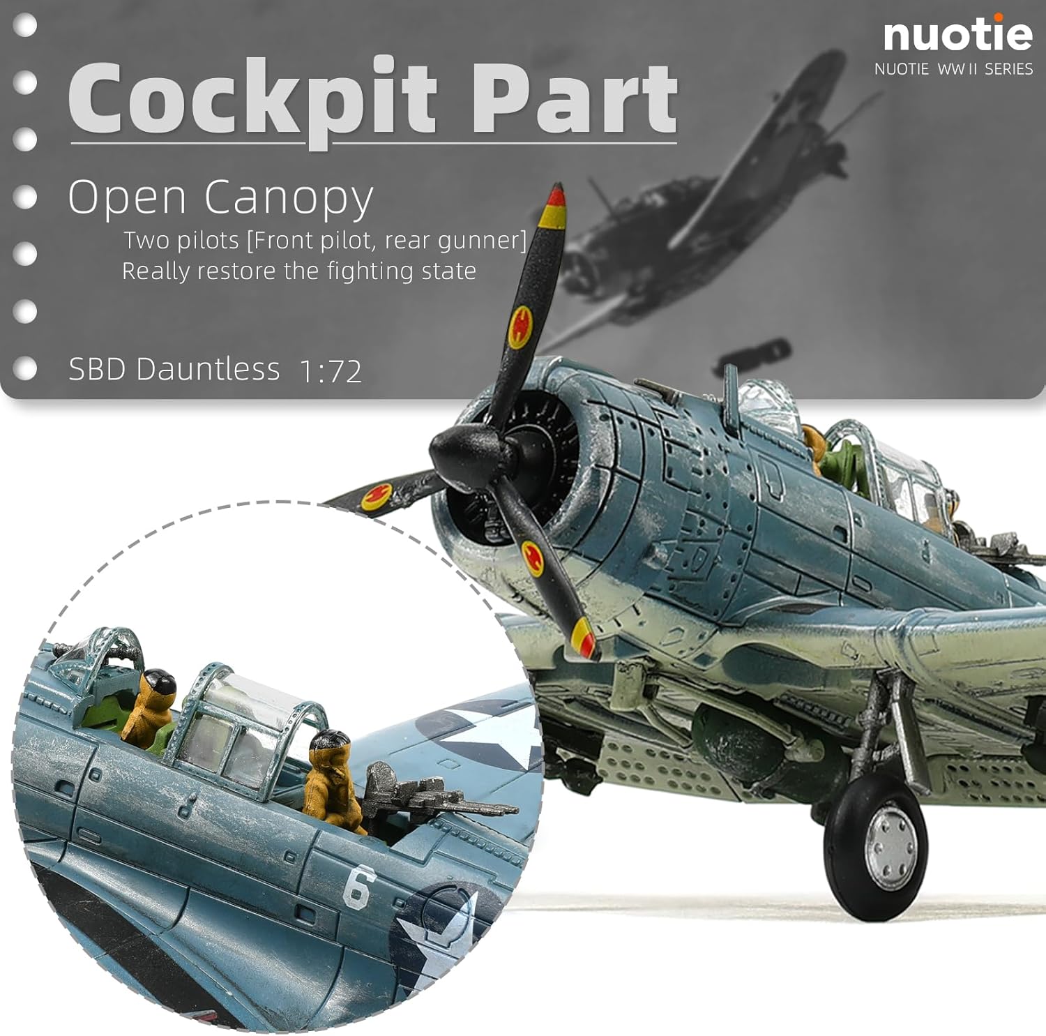 NUOTIE 1/72 Douglas SBD-2 Dauntless Dive Bommber Model World War II Midway Vintage Warplane Metal Diecast Aircraft Military Display Airplane for Display Collection or Gift