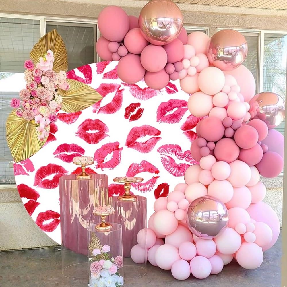 Leyiyi 2,2 x 2,2 m rote sexy Lippen, runder Hintergrund für Valentinstag, Fotografie, Hintergrund, Mode, Make-up, Kuss, Brautparty, Hochzeit, Party, Bankett, Mädchen, Babyparty, Foto, Porträt,