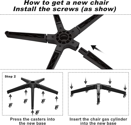 Miniatura 6 de Piezas de repuesto resistentes para base de silla de oficina, capacidad de soportar 2200 libras, base de silla de escritorio de 28 pulgadas, metal,