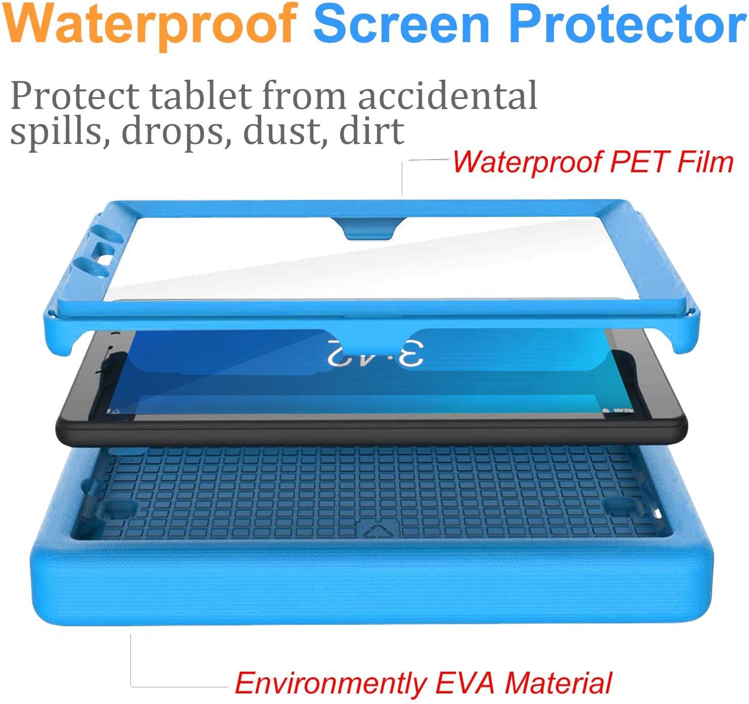 BMOUO Kids Case for Onn 8 inch Tablet 2019 ONLY (ONA19TB002), Onn 8 inch Tablet Case Built-in Screen Protector, Shockproof Light Weight Handle Stand Case for Onn 8 inch Tablet 2019- Blue