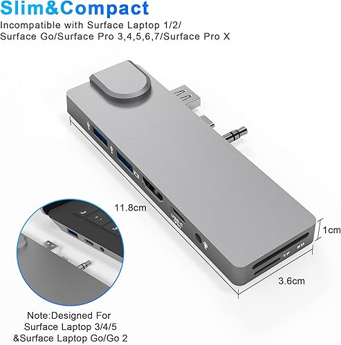 Miniatura 4 de Surface - Estación de acoplamiento para laptop 5portátil 4laptop 3 concentradores, con adaptador HDMI 4K + LAN Gigabit 1000M + USB C 60W PD+2 USB